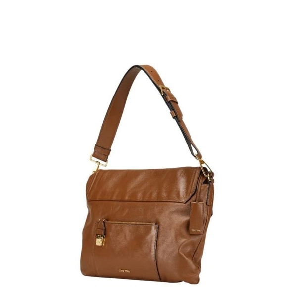 Auth MIUMIU Shoulder Bag Brown Leather/Goldtone - Picture 2 of 9
